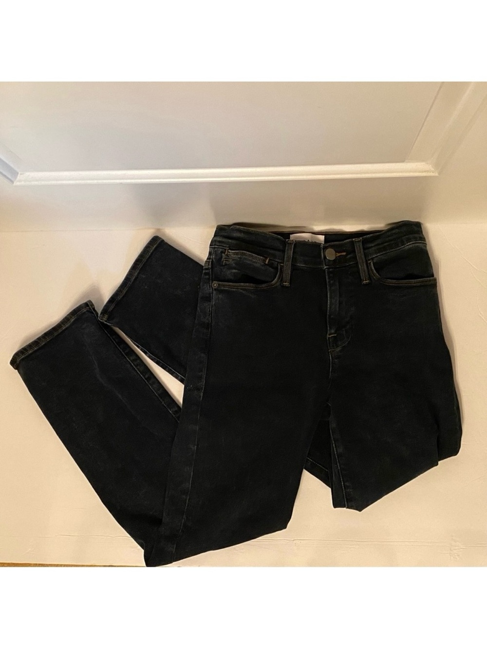 FRAME JEANS LE HIGH STRAIGHT DARK WASH BLUE SIZE 24 USA 5 POCKET ZIP FLY STRETCH